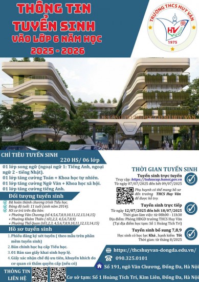 TUYỂN SINH LỚP 6 NĂM HỌC 2025 - 2026