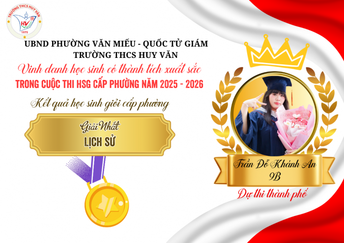 Trường THCS Huy Văn chúc mừng các em đạt giải học sinh giỏi cấp phường năm học 2025 – 2026