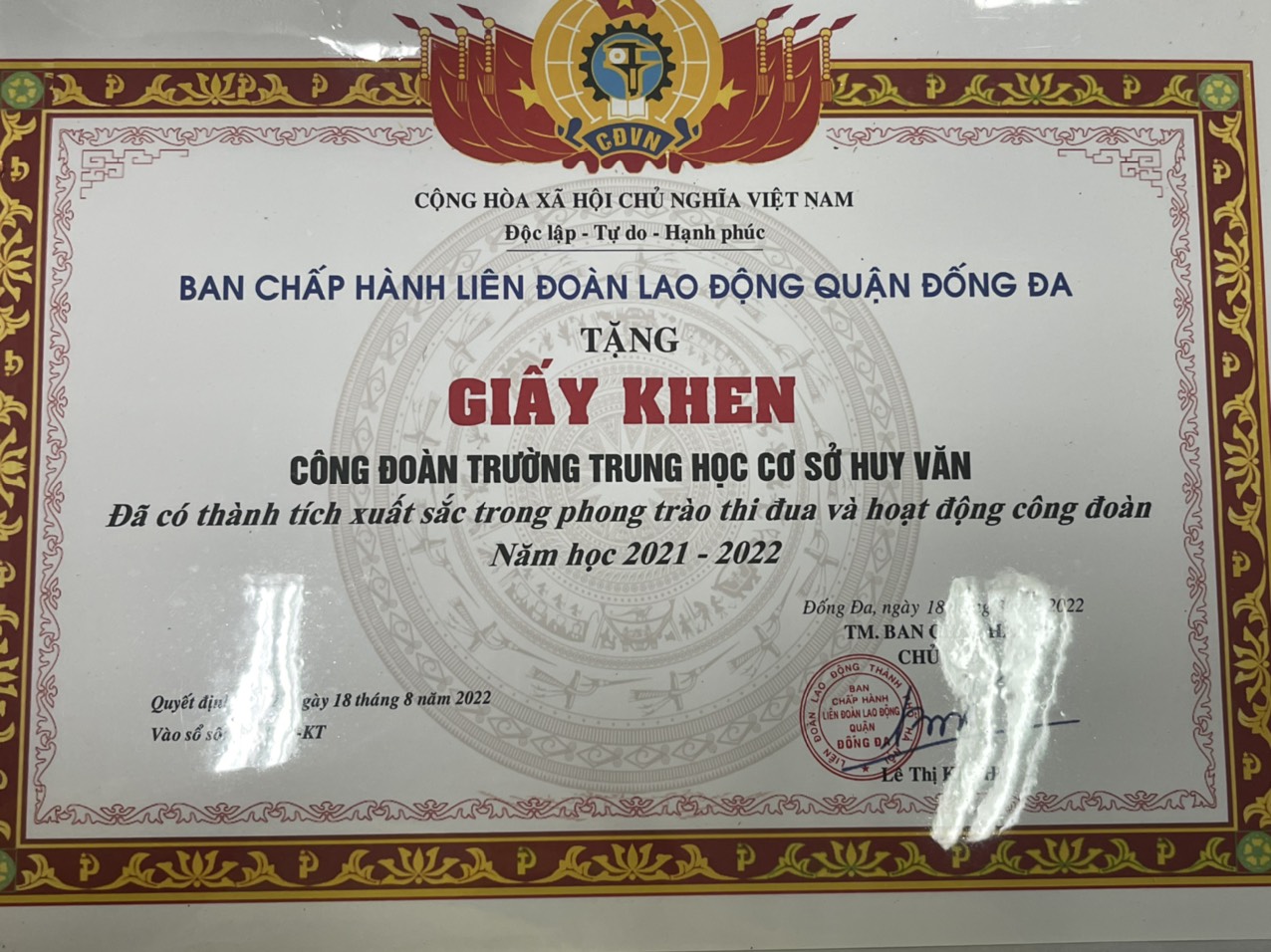 Chúc mừng Công đoàn trường THCS Huy Văn và thầy giáo Phạm Văn Hải