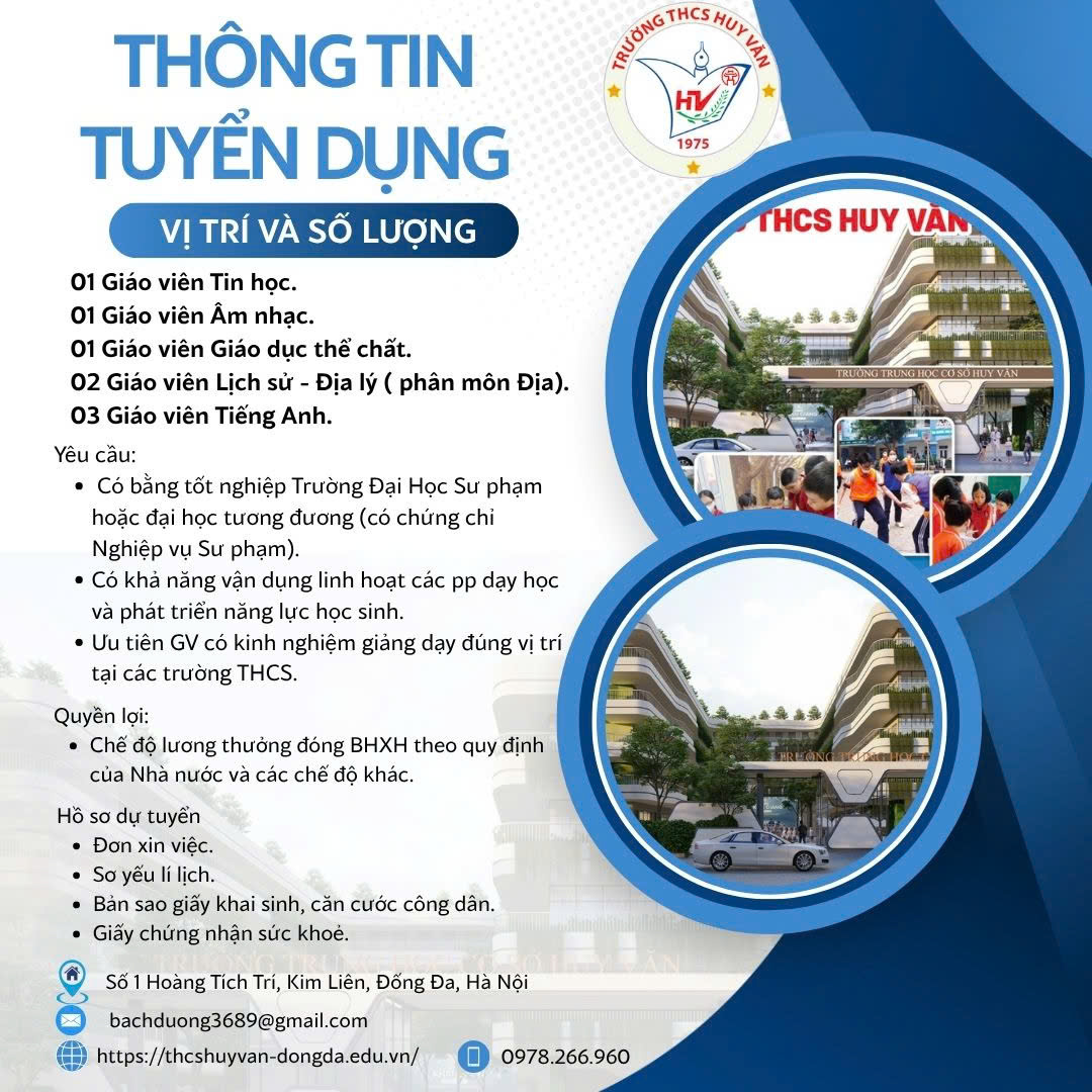 THÔNG TIN TUYỂN DỤNG GIÁO VIÊN NĂM HỌC 2025 - 2026