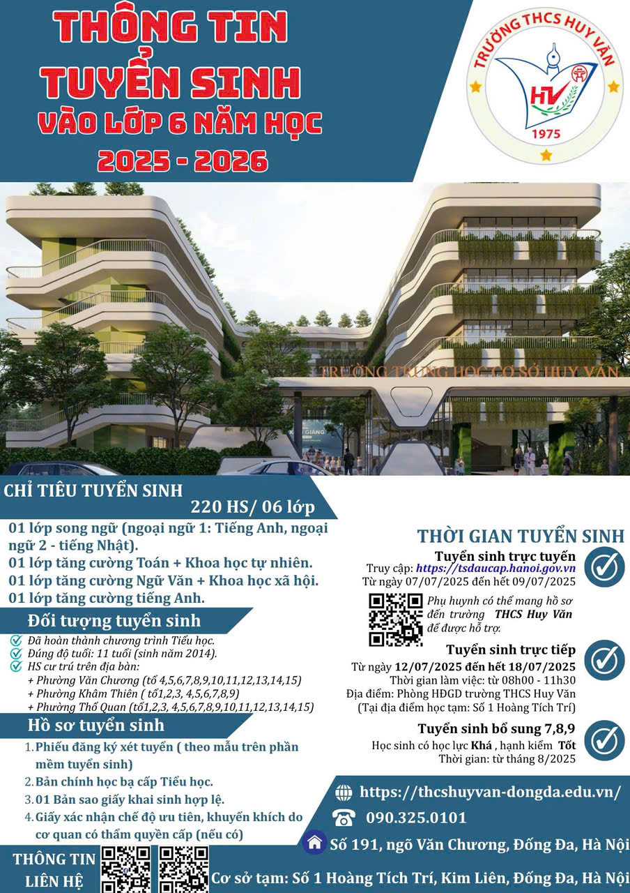 TUYỂN SINH LỚP 6 NĂM HỌC 2025 - 2026